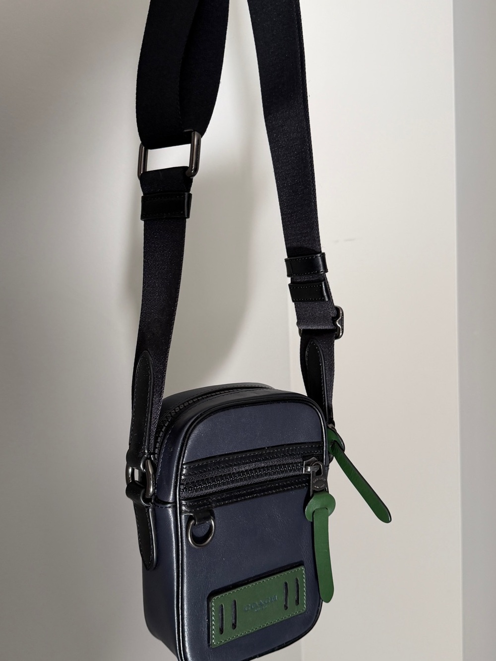 COACH Men's Compact Crossbody Bag in Navy and Green